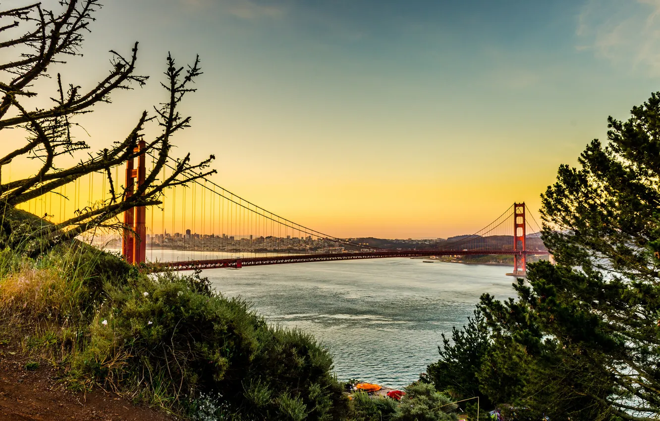 Фото обои море, небо, мост, город, Сан-Франциско, Золотые Ворота