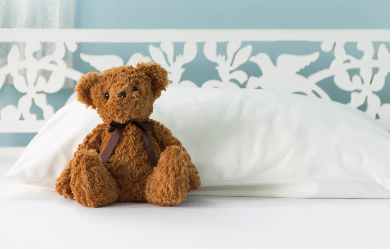 Фото обои игрушка, кровать, медведь, мишка, bear, teddy, bed, little