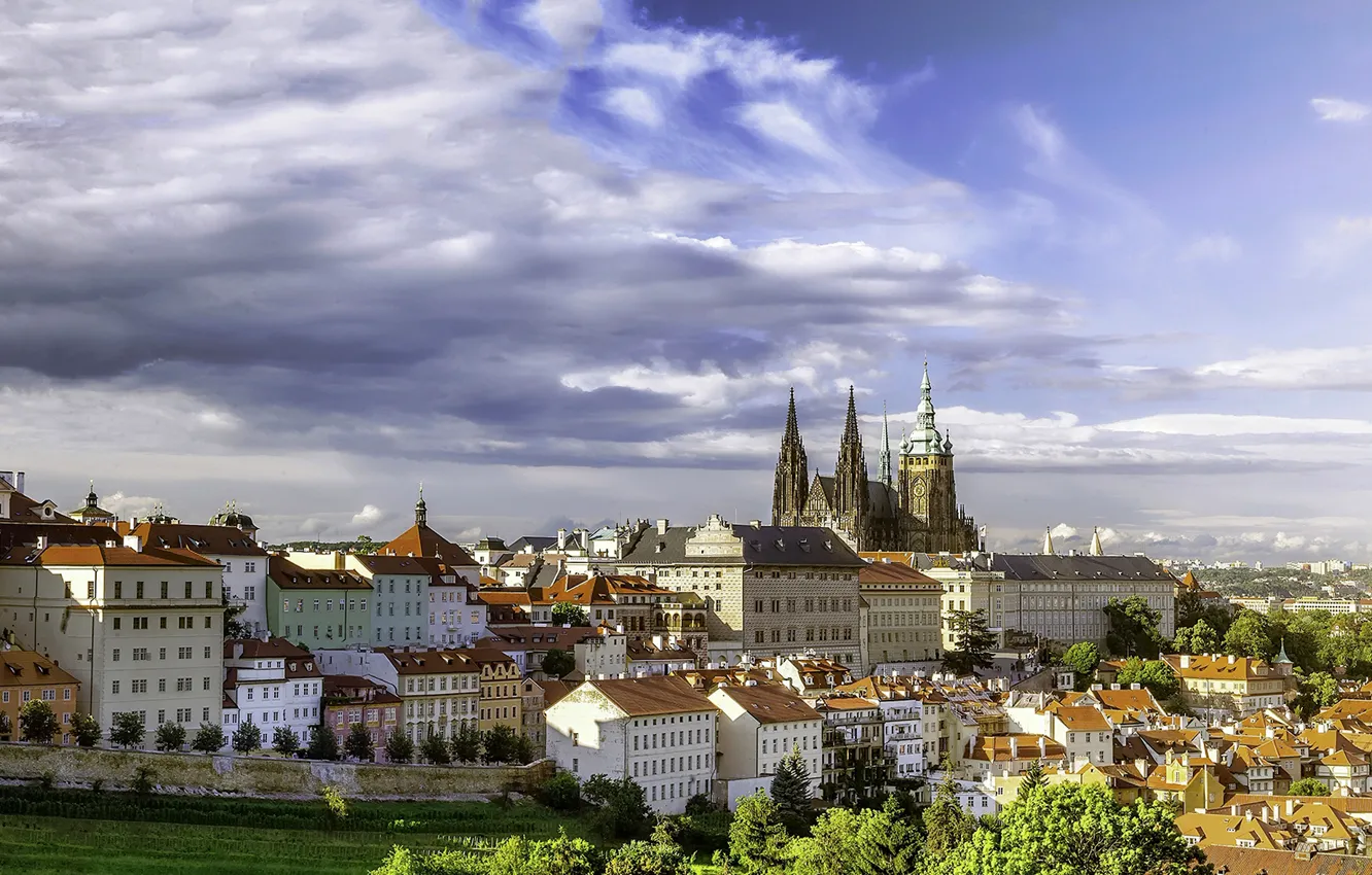Фото обои здания, Прага, Чехия, панорама, Prague, Czech Republic, Градчаны, Hradčany