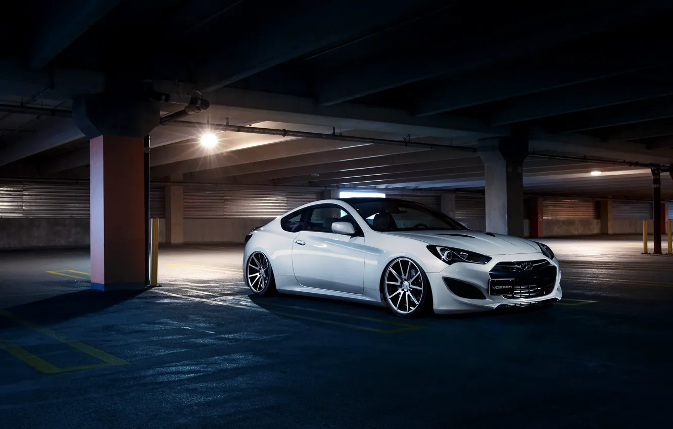 Фото обои Car, Hyundai, Front, White, Parking, Vossen, Wheels, Genesis