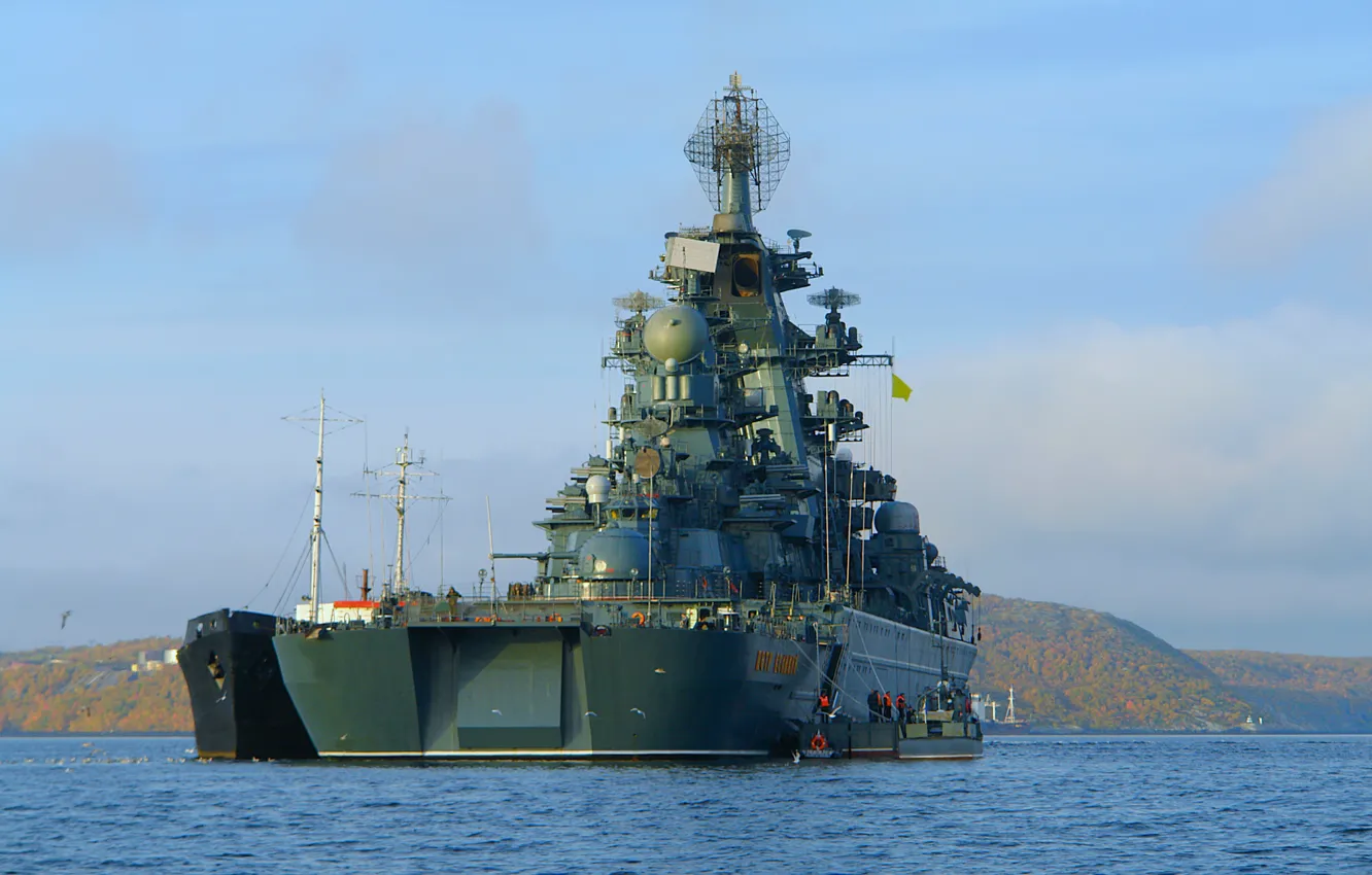 Фото обои крейсер, атомный, Петр Великий, рейд