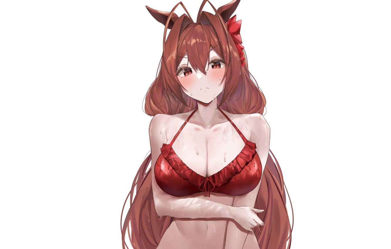 Фото обои red, girl, sexy, boobs, anime, pretty, horse, breasts