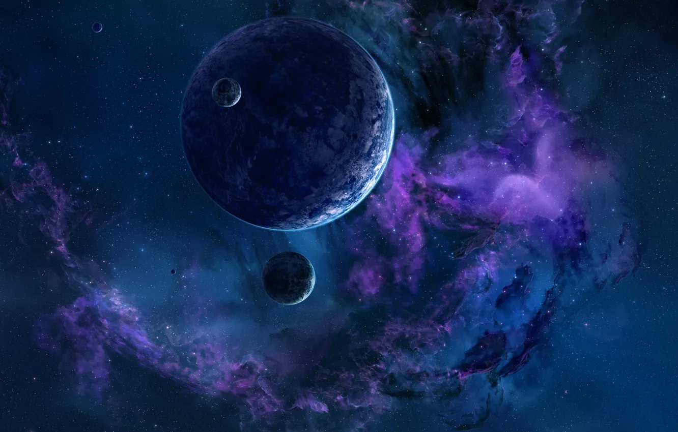 Фото обои Звезды, Планета, Космос, Туманность, Планеты, Fantasy, Planets, Арт