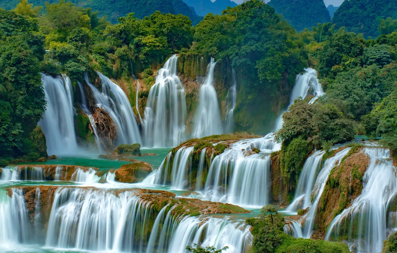 Фото обои лес, вода, водопад, Вьетнам, Ban Gioc Falls, Дэтянь