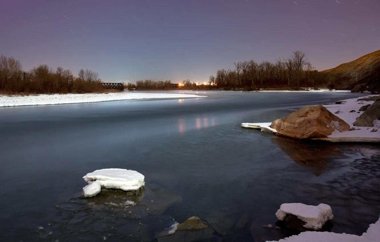 Фото обои река, камни, Зима