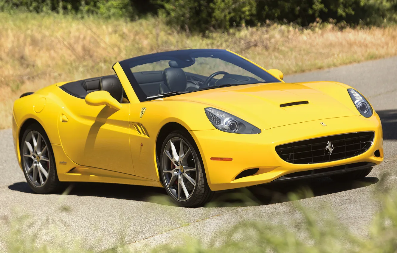 Фото обои желтый, обои, Ferrari, кабриолет, California