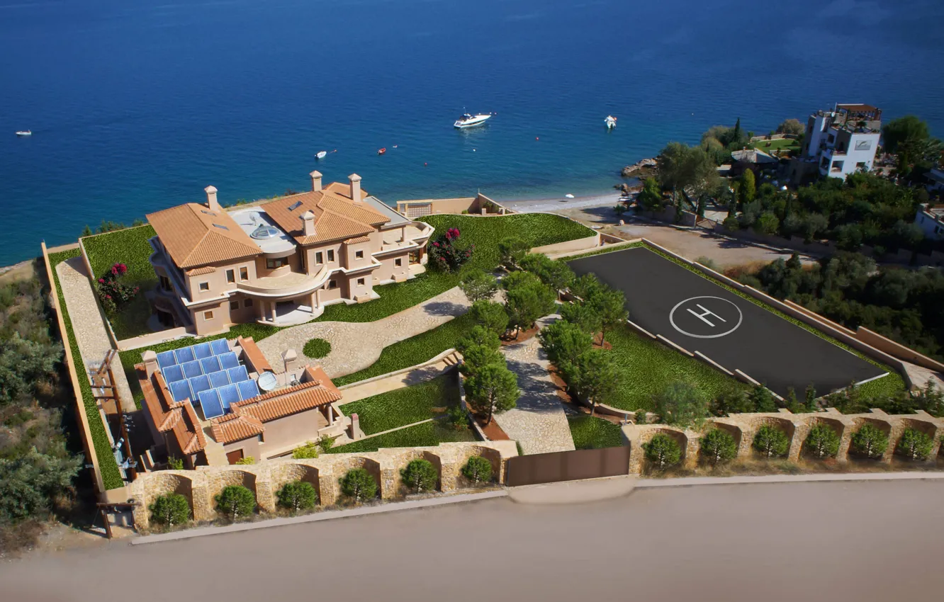 Фото обои море, вилла, вид, дома