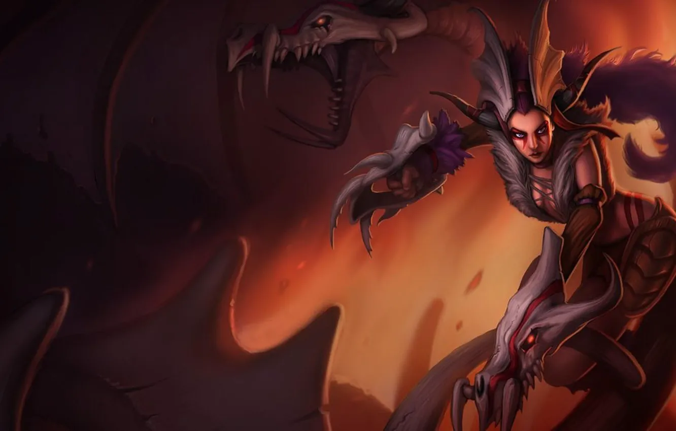 Фото обои девушка, dragon, League of Legends, дракон., Shyvana
