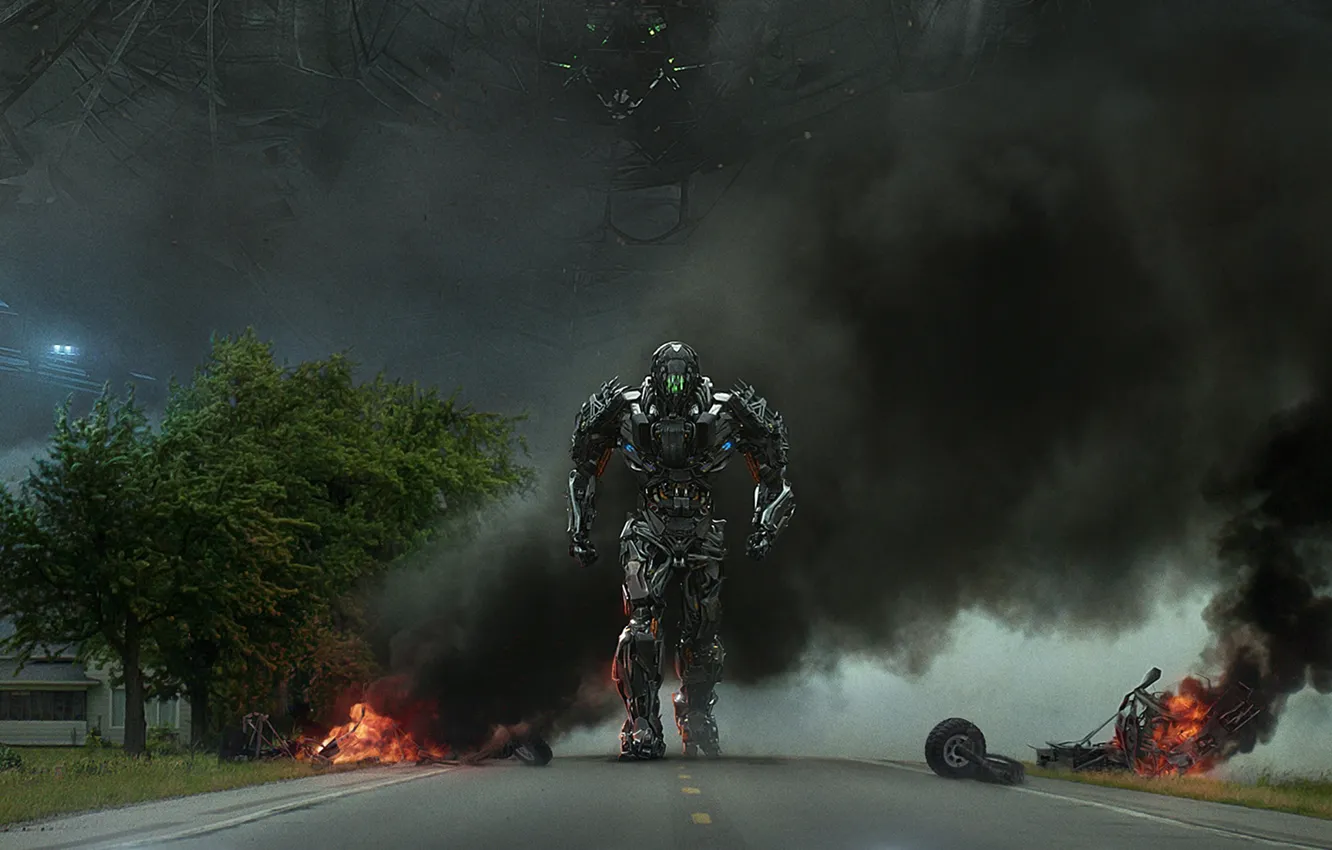 Фото обои дорога, робот, трансформер, Трансформеры, Age Of Extinction, Эпоха истребления Transformers