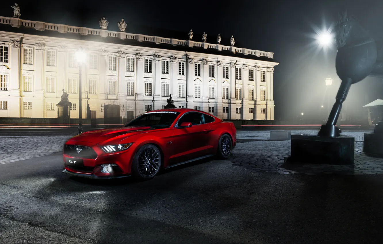 Фото обои Mustang, Ford, Muscle, Red, Car, 5.0, 2015, Nigth