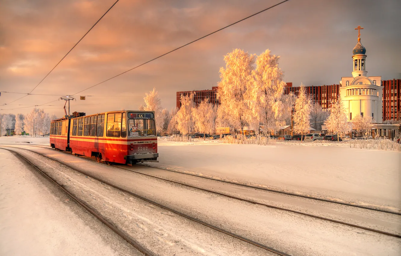 Фото обои зима, Санкт-Петербург, трамвай, январь
