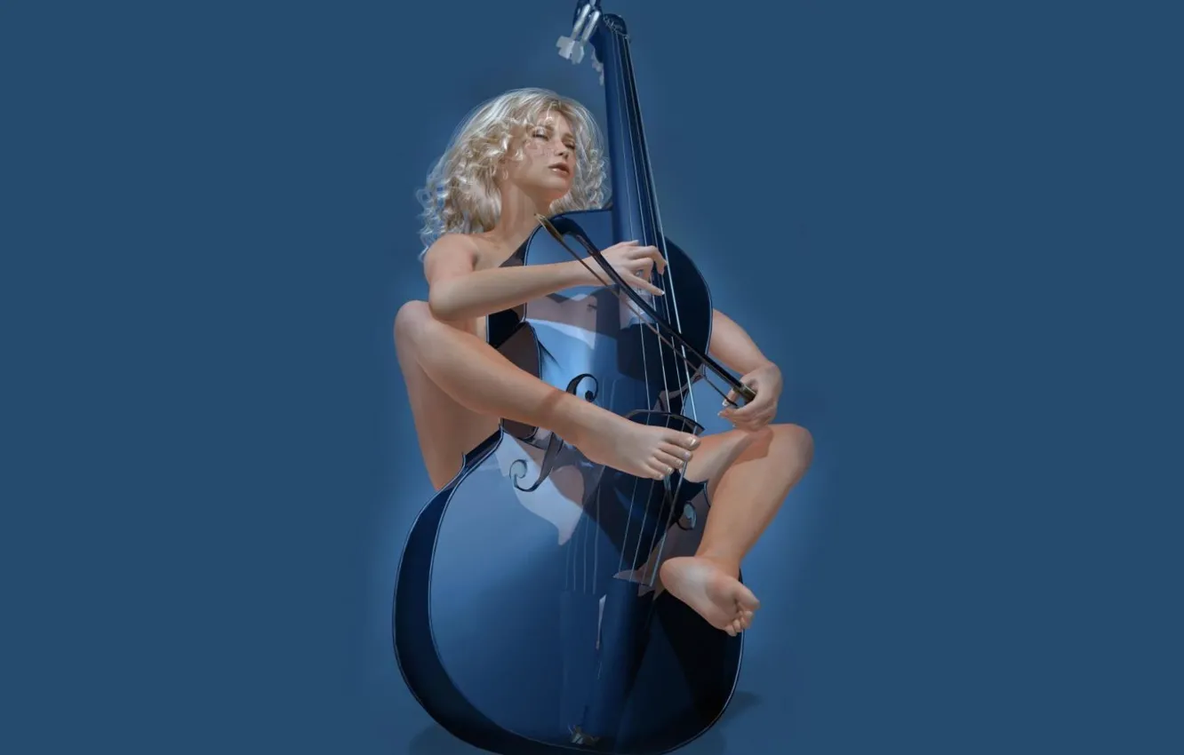 Фото обои blue background, cute girl, Music Fun