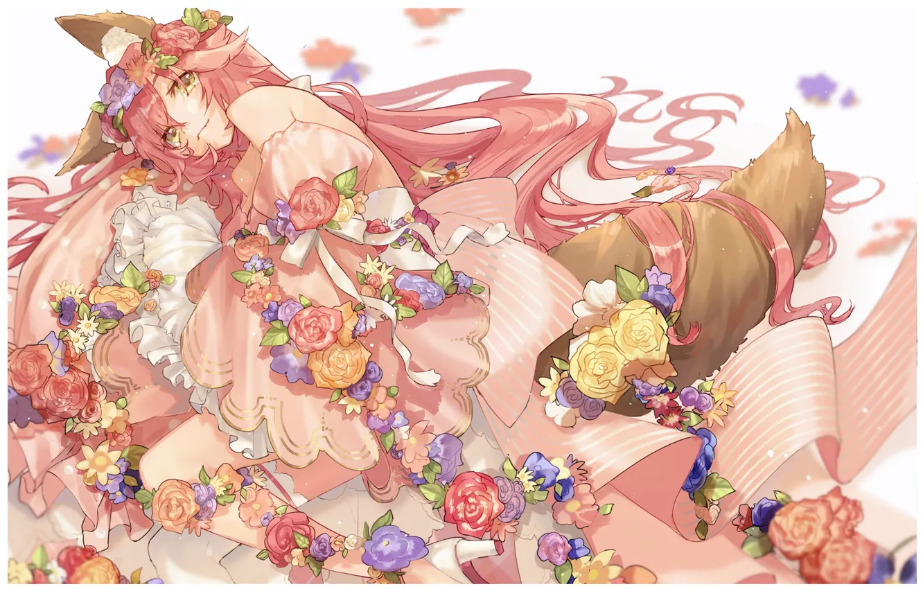 Фото обои девушка, цветы, аниме