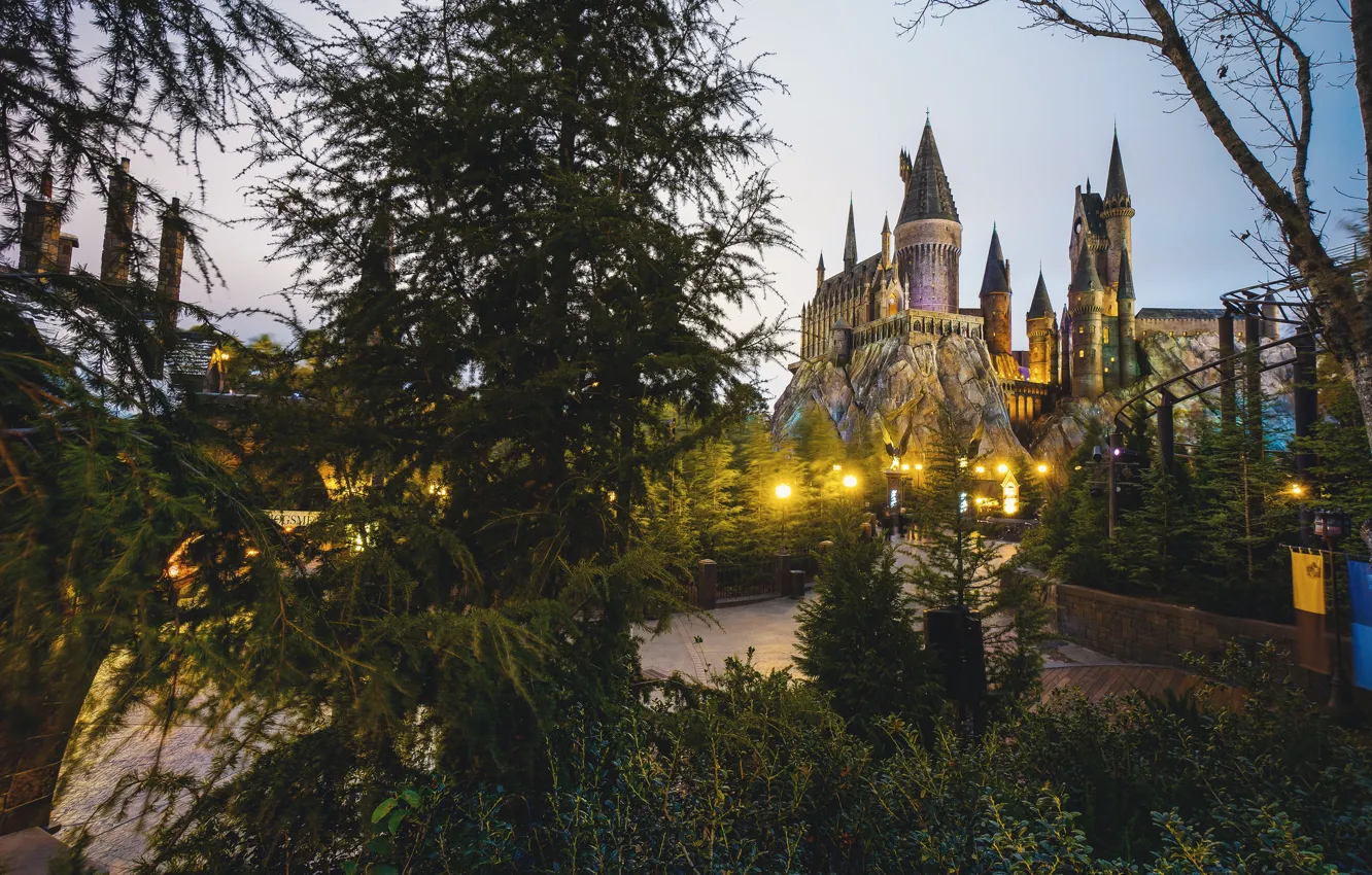 Фото обои замок, башни, Hogwarts, Wizarding World of Harry Potter