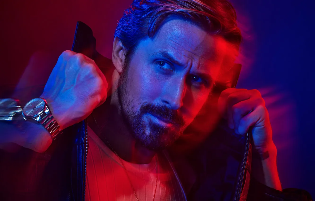 Фото обои поза, часы, куртка, актер, TAG HEUER, Ryan Gosling, Райан Гослинг, в движение