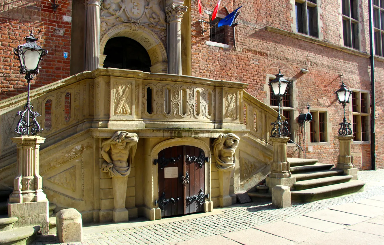 Фото обои street, gdansk, town hall