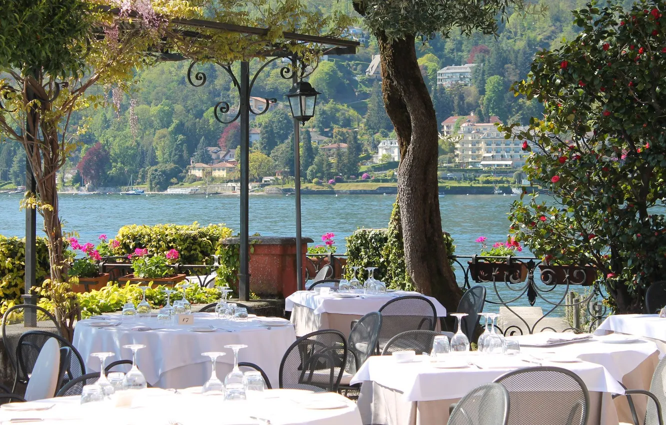 Фото обои зелень, лето, цветы, Италия, Italy, озеро Маджоре, Lago Maggiore, город Стрэза