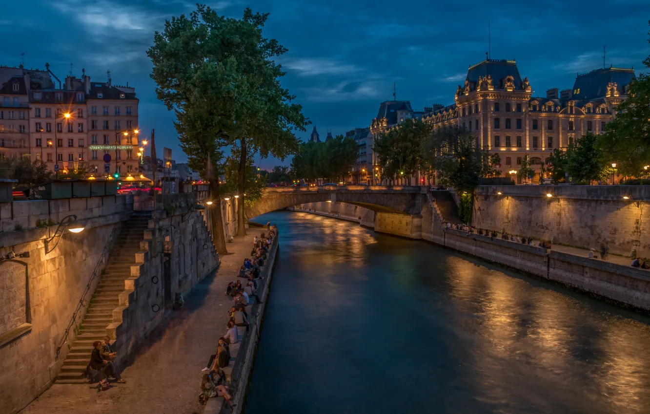 Фото обои деревья, мост, река, Франция, Париж, здания, дома, Paris