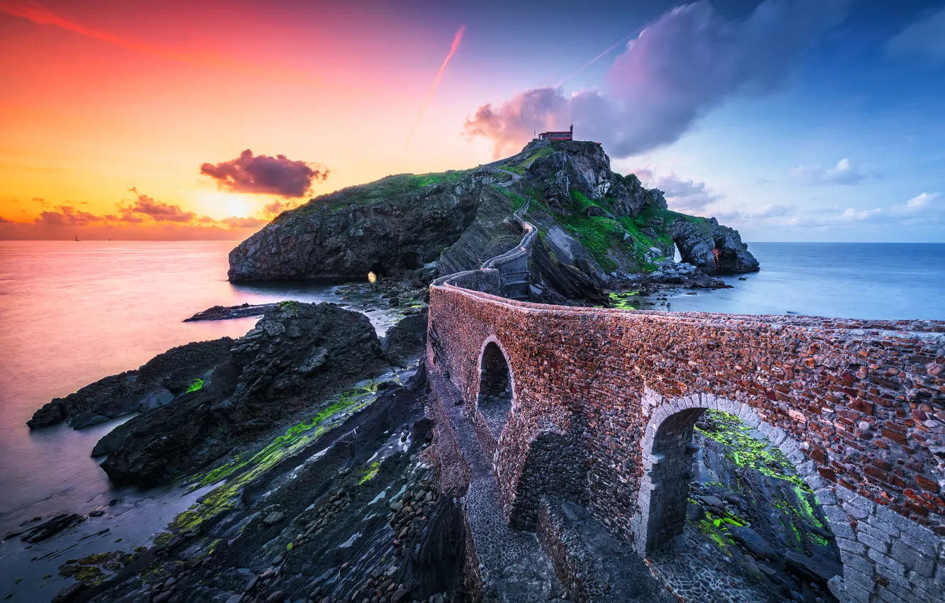 Фото обои Spain, Basque Country, San Juan de Gaztelugatxe