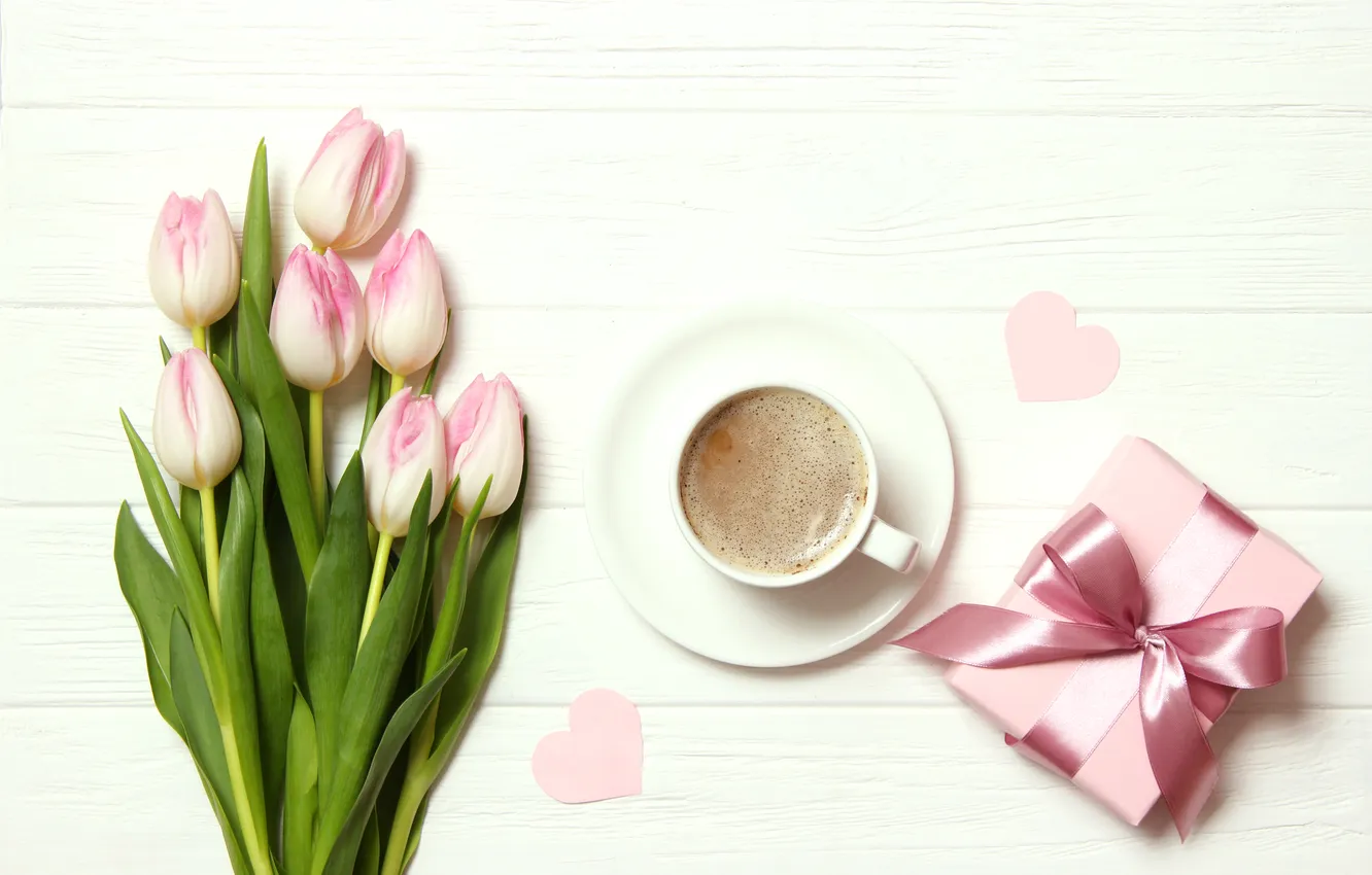 Фото обои цветы, подарок, букет, тюльпаны, розовые, wood, pink, flowers