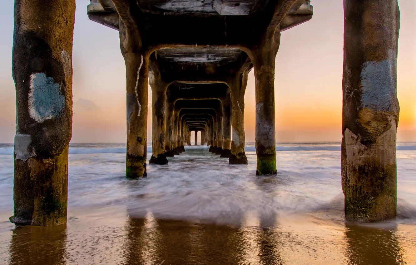 Фото обои Калифорния, пирс, beach, Manhattan, pier