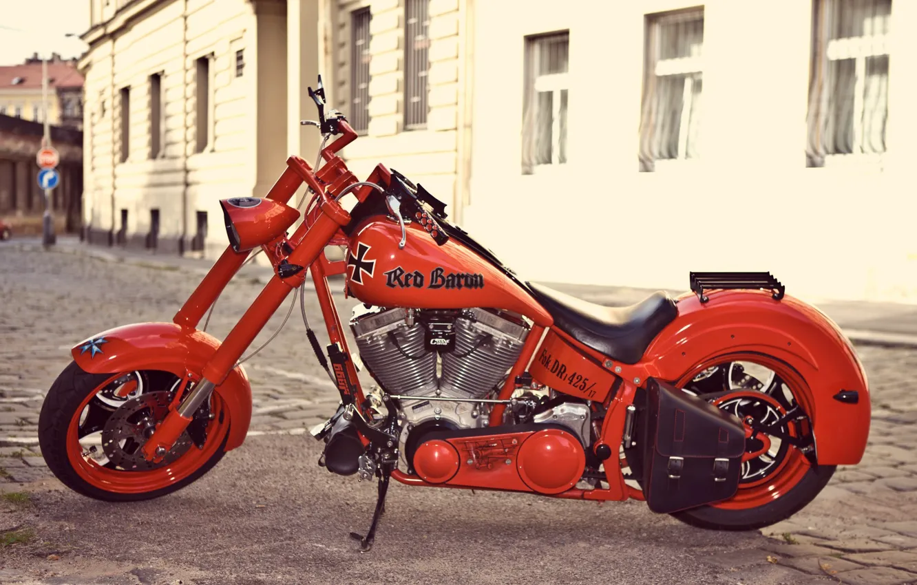 Фото обои красный, мотоцикл, red baron