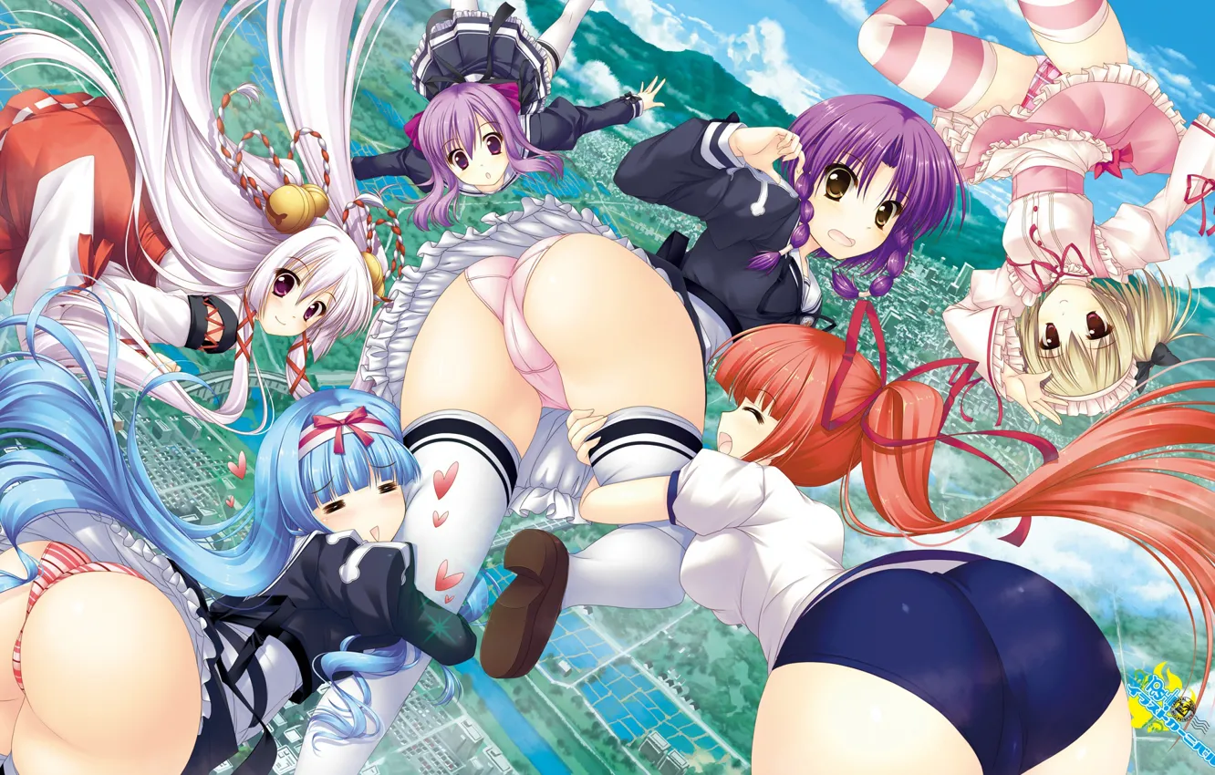 Фото обои девушки, падают, shirogane otome