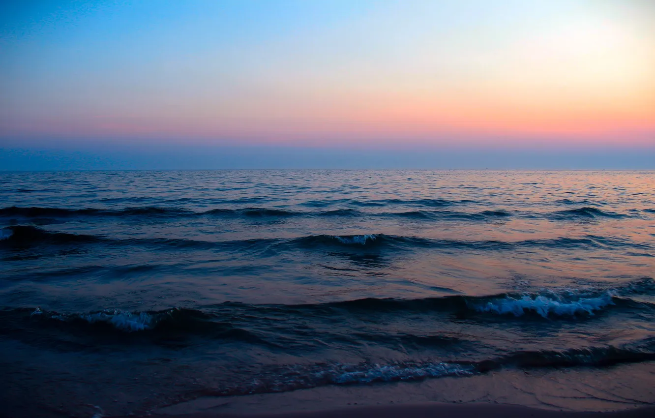Фото обои море, волны, пейзаж, закат, природа, вечер