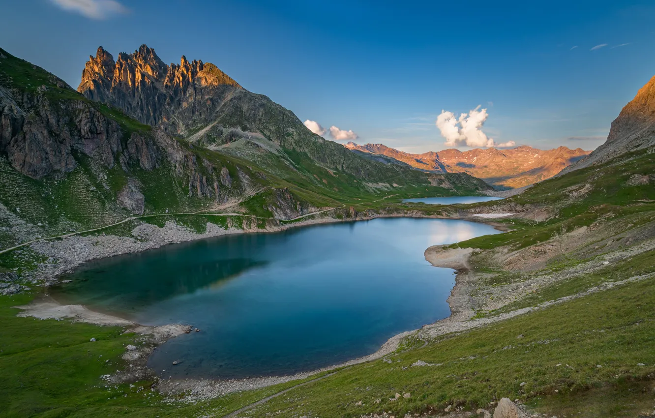 Фото обои небо, горы, озеро, Франция, Савойя, Valloire