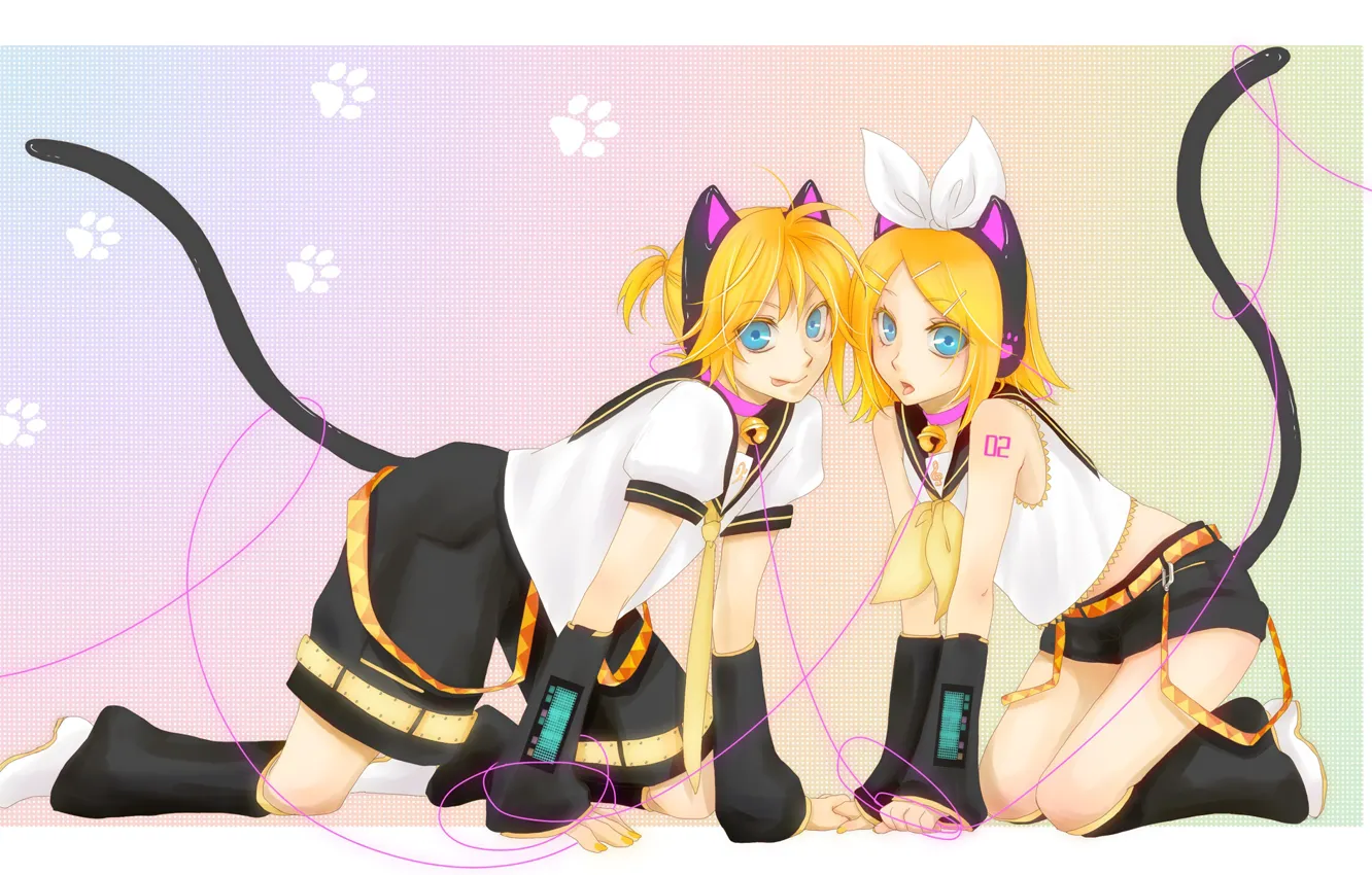 Фото обои девушка, аниме, парень, двое, Vocaloid, Вокалоид, котики