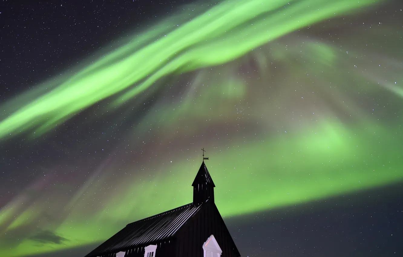 Фото обои небо, звезды, северное сияние, Исландия