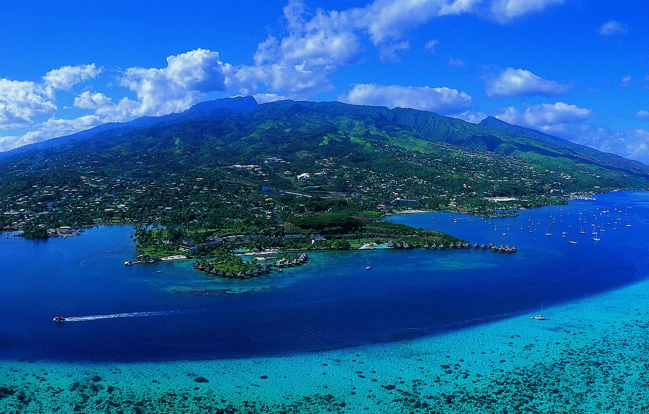 Фото обои вид, остров, Таити, travel, aerial of Tahiti