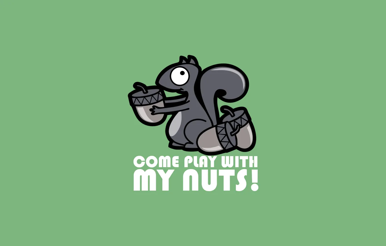 Фото обои надпись, белка, play, орехи, with, wall-e-ps, come, nuts
