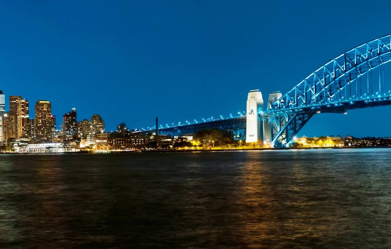 Фото обои мост, Австралия, панорама, залив, Сидней, ночной город, Australia, Sydney
