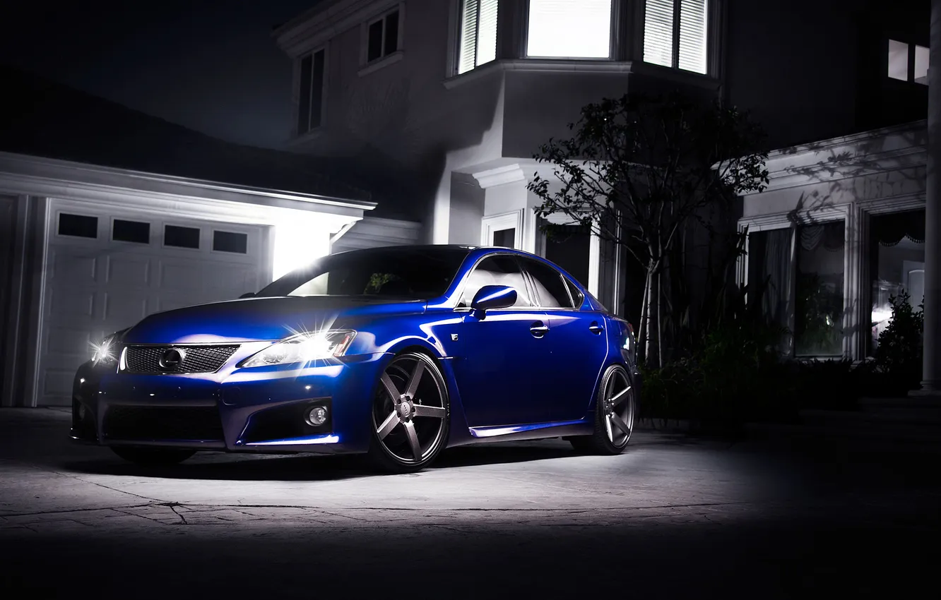 Фото обои ночь, синий, дом, тень, гараж, Lexus, blue, лексус