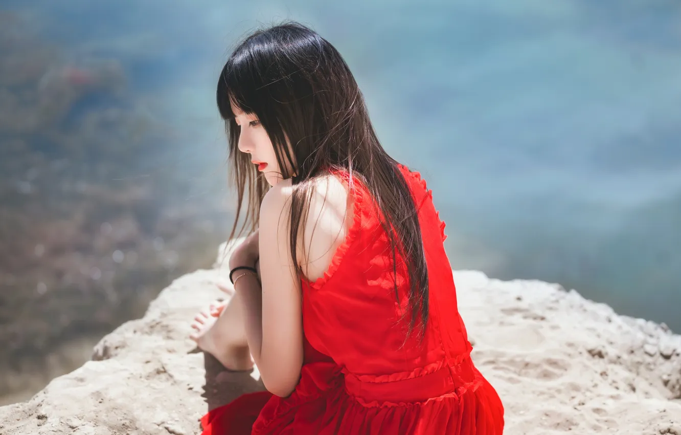Фото обои Beautiful, Asian, Model, Water, Woman, Back, Summer, Behind