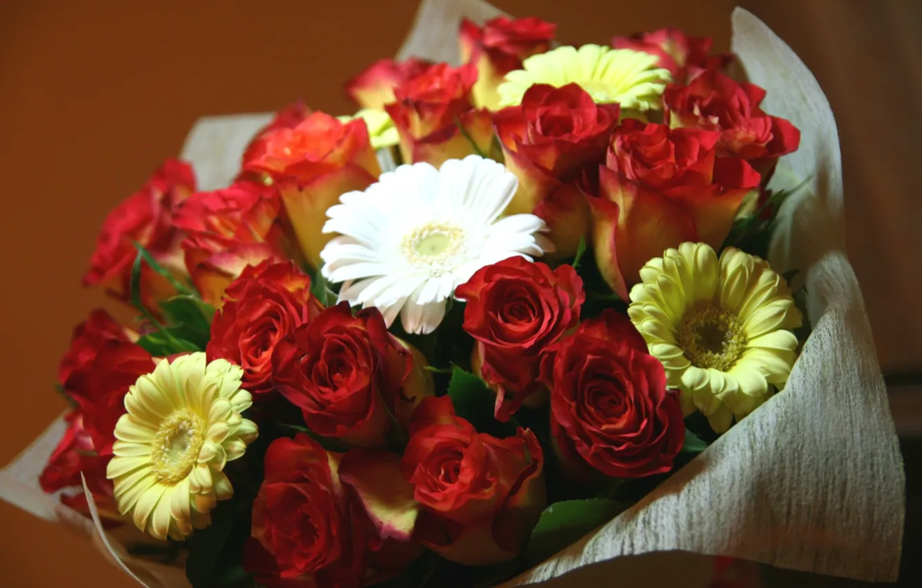 Фото обои цветы, бумага, розы, букет