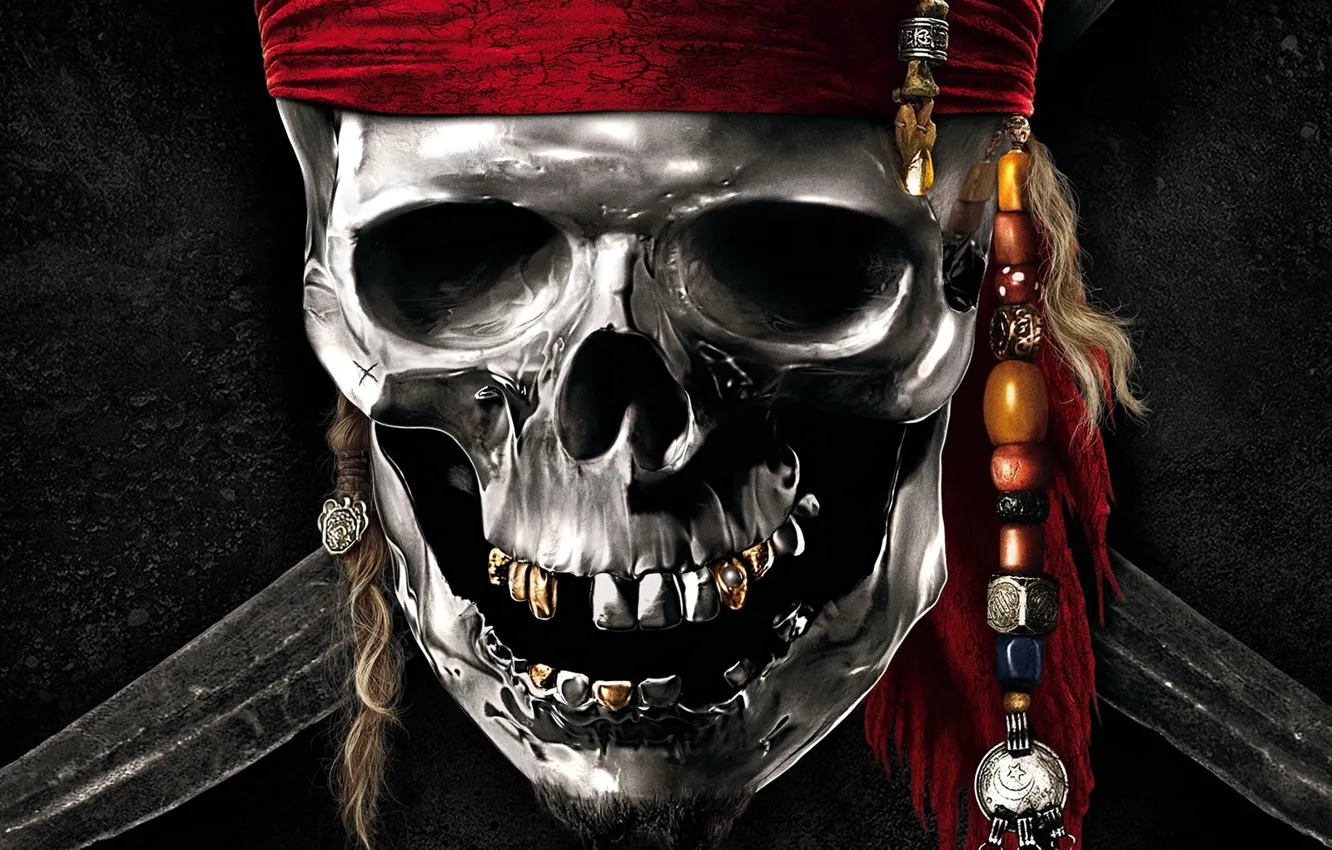 Фото обои череп, зубы, борода, мечи, пираты карибского моря