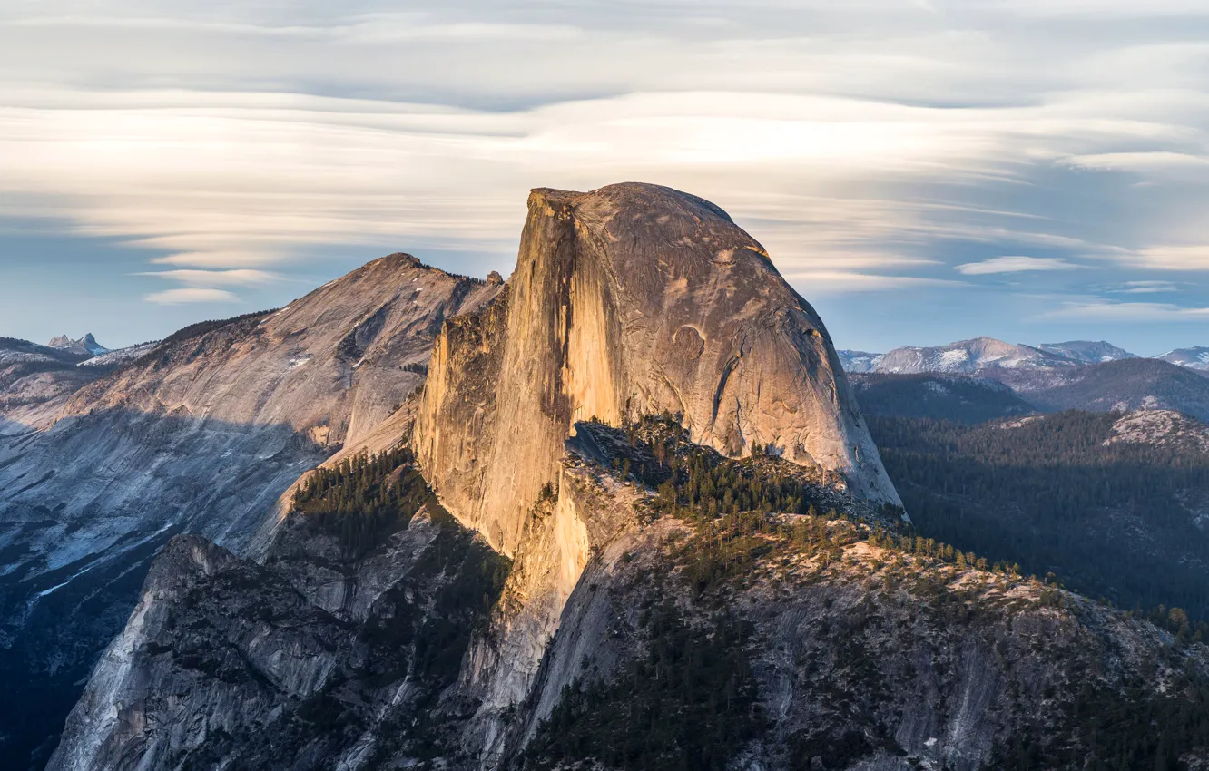 Фото обои небо, облака, деревья, горы, вершина, США, Йосемити, Glacier Point