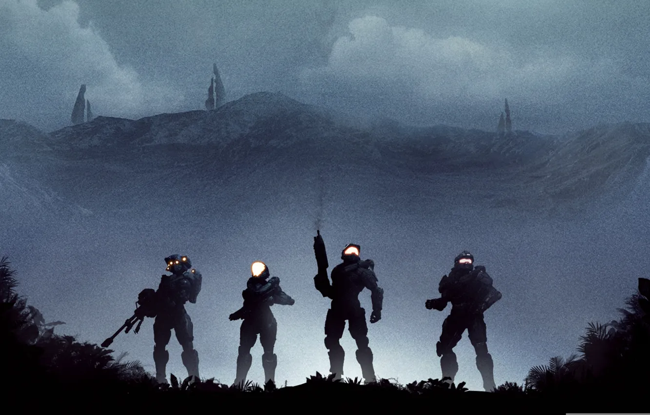 Фото обои ночь, солдаты, kelly, halo, spartan, linda, master chief, Halo 5: Guardians