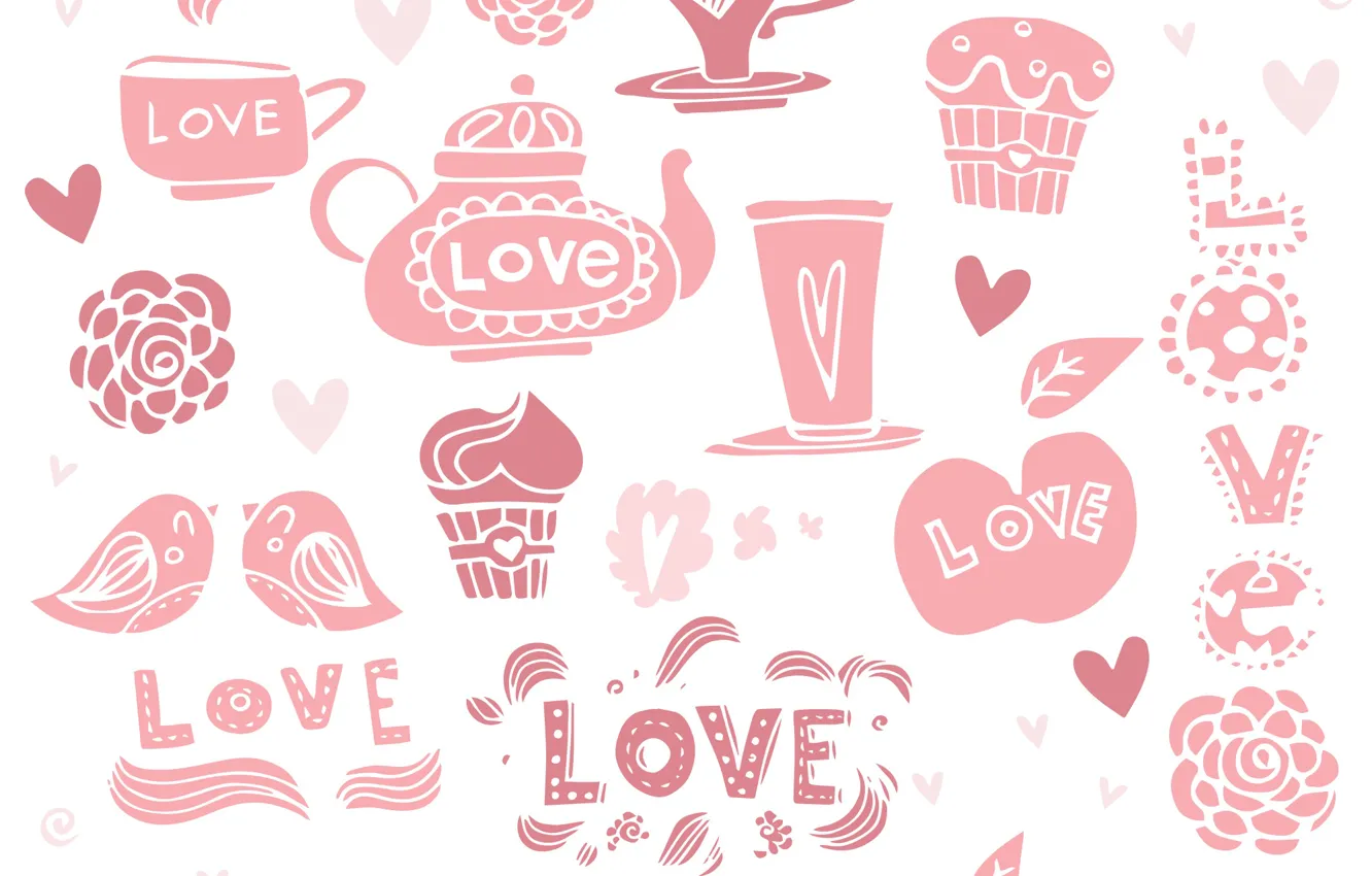 Фото обои фон, надпись, кофе, текстура, love, кексы
