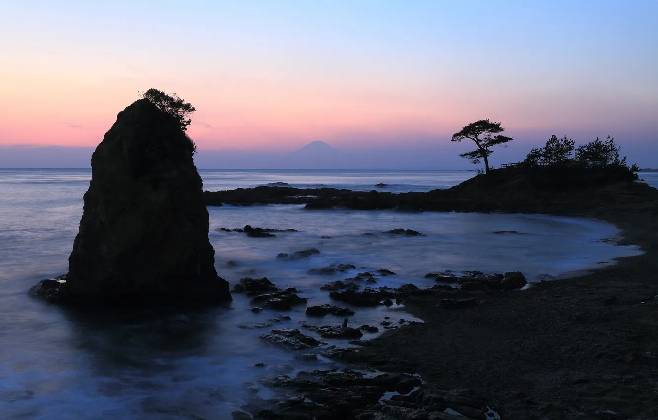 Фото обои небо, скалы, берег, Япония