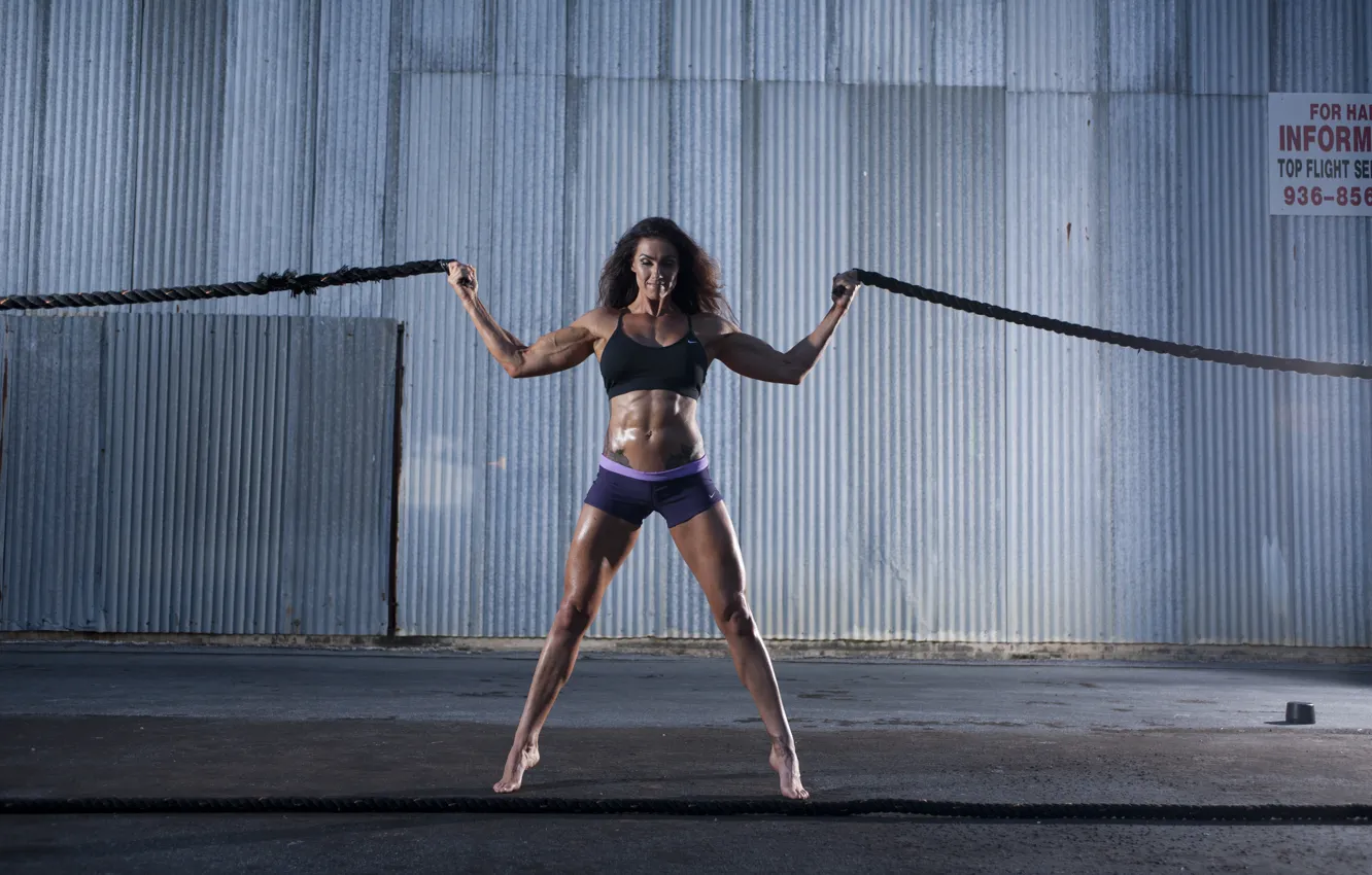 Фото обои pose, female, ropes, bodybuilder