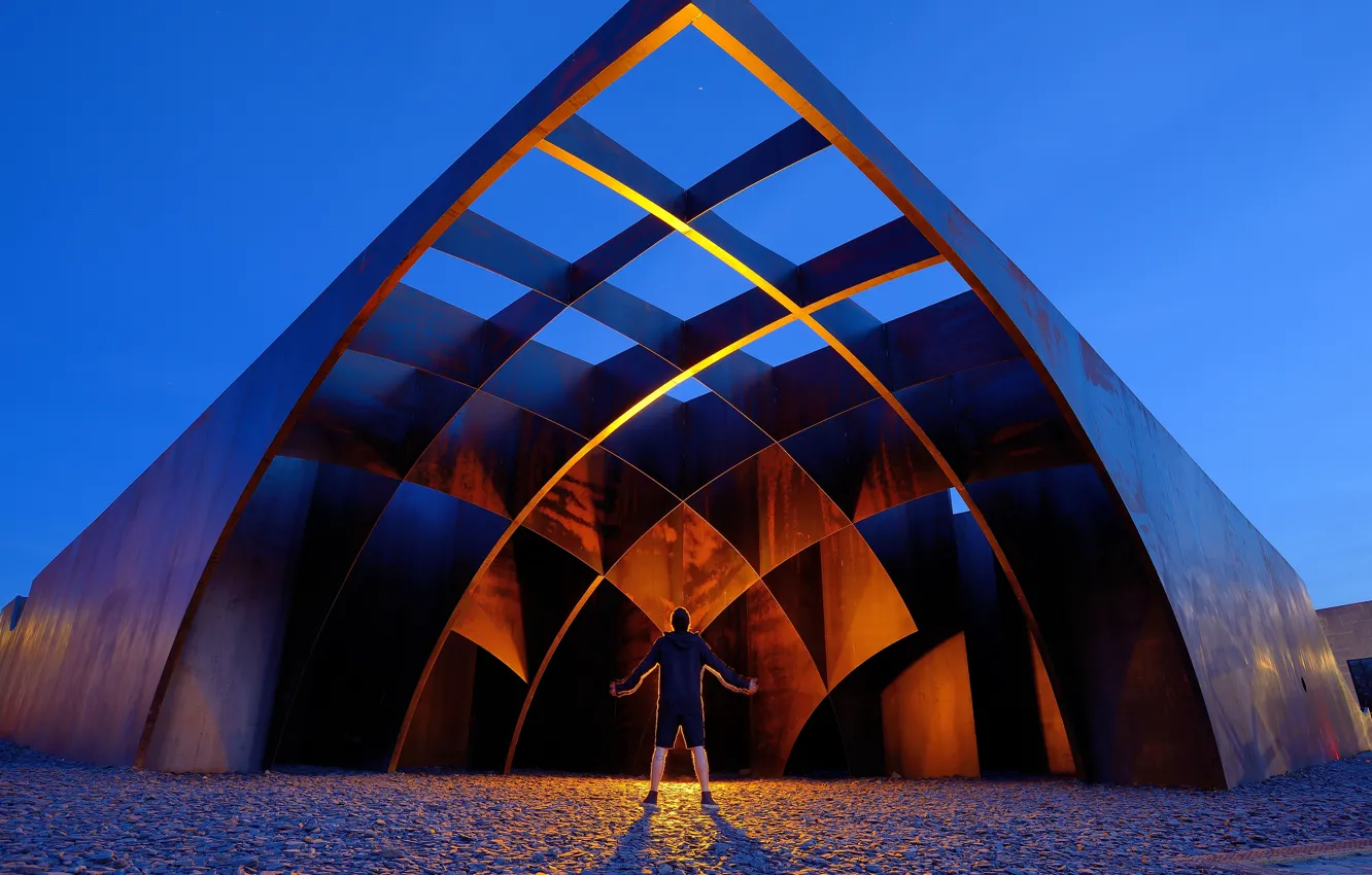 Фото обои lights, art, Building, person, metal structure