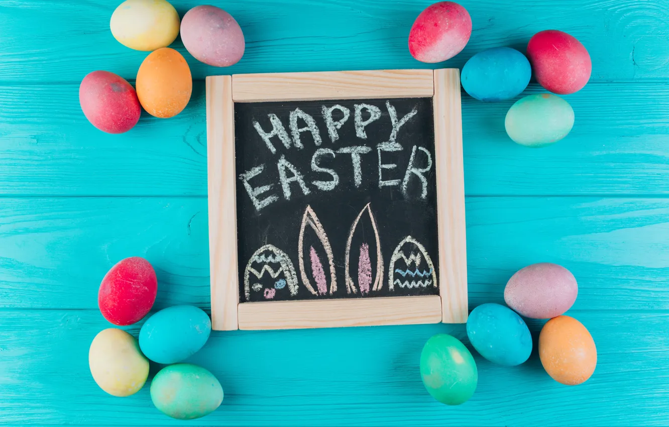 Фото обои яйца, colorful, Пасха, доска, wood, spring, Easter, eggs