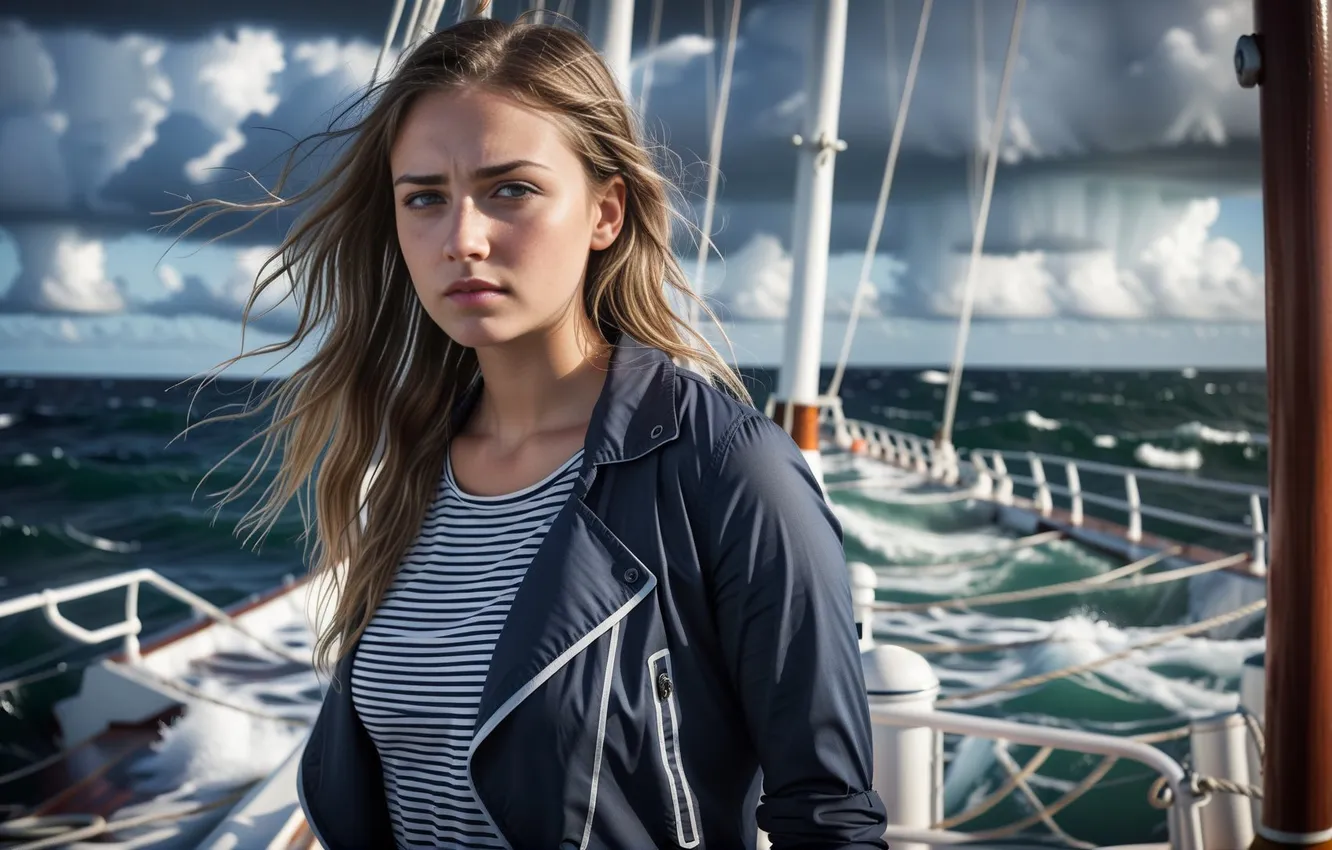 Фото обои девушка, шторм, Судно