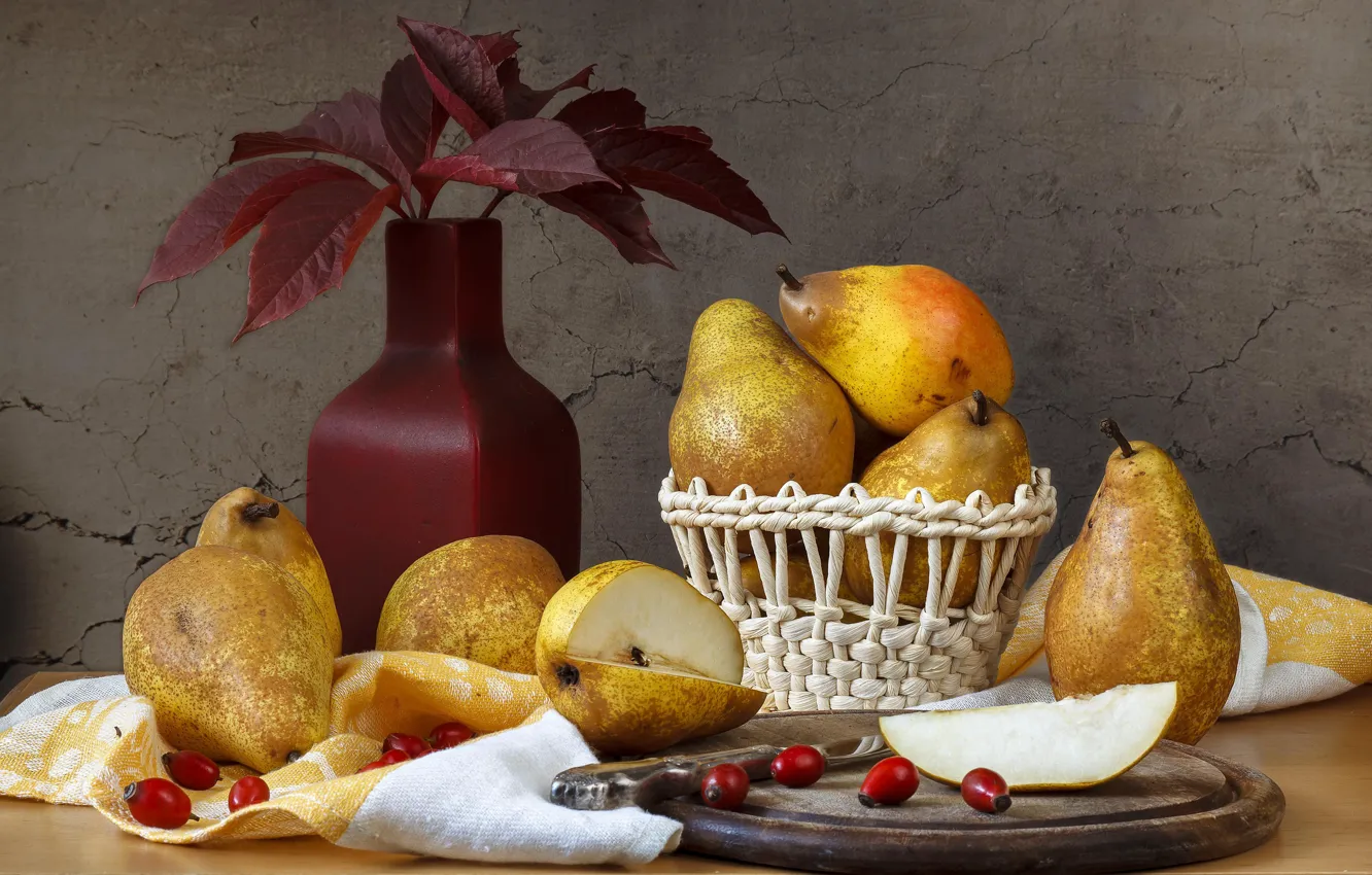 Фото обои осень, шиповник, груши
