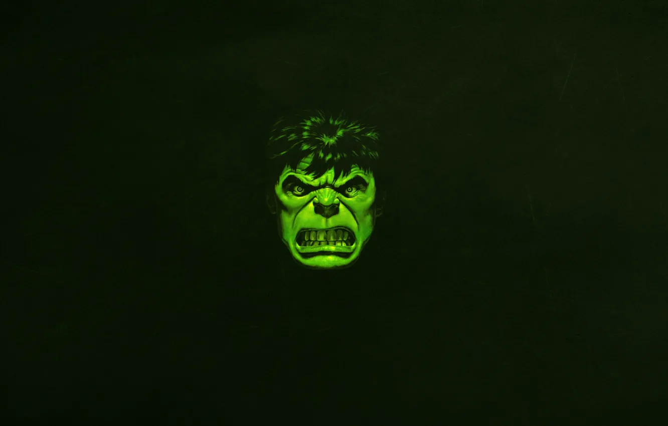 Фото обои морда, зеленый, минимализм, злой, халк, marvel, комикс, hulk