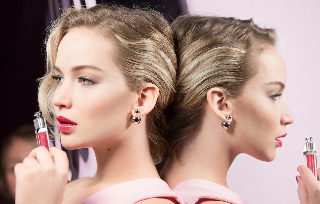 Фото обои отражение, модель, актриса, зеркало, блондинка, Jennifer Lawrence, Дженнифер Лоуренс
