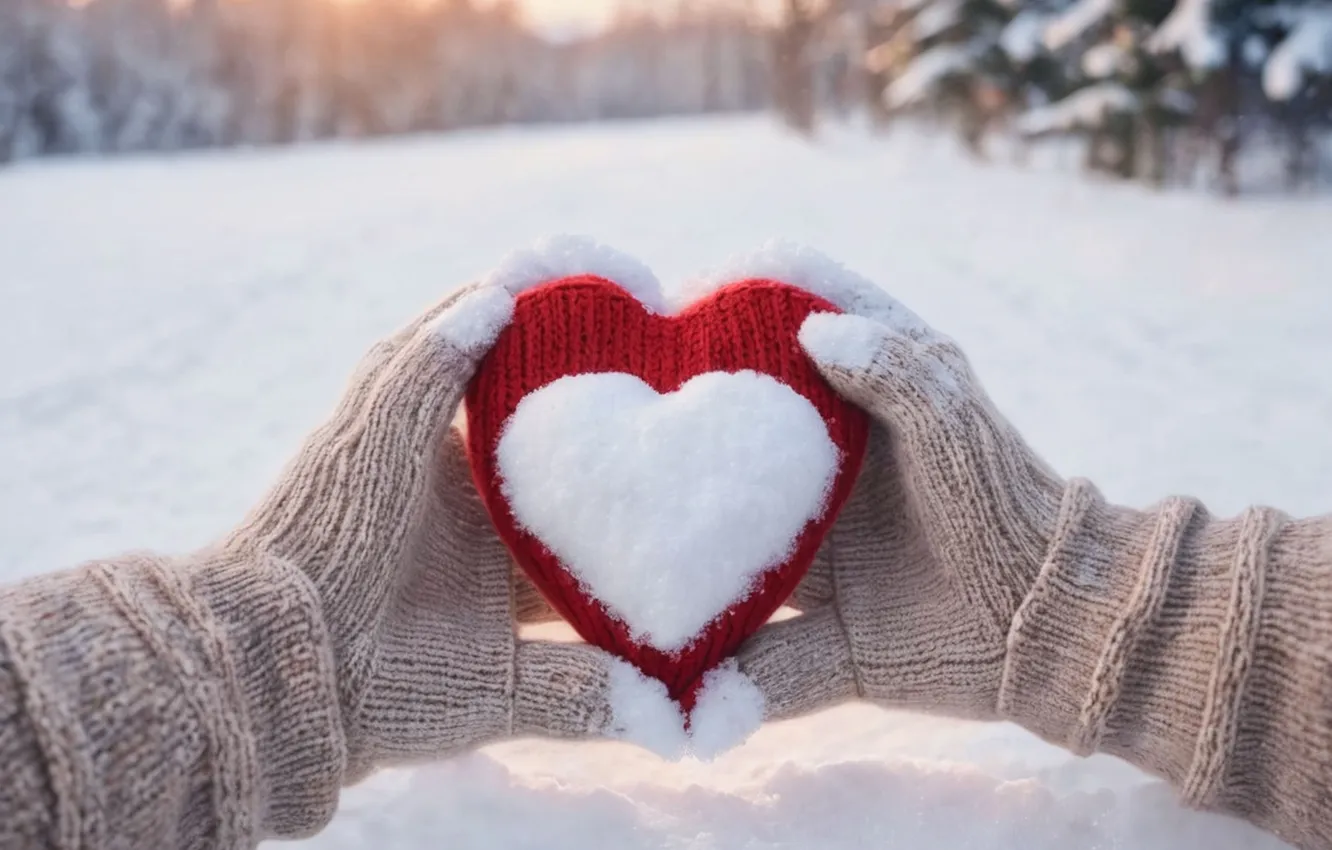 Фото обои зима, снег, любовь, романтика, сердце, руки, love, happy